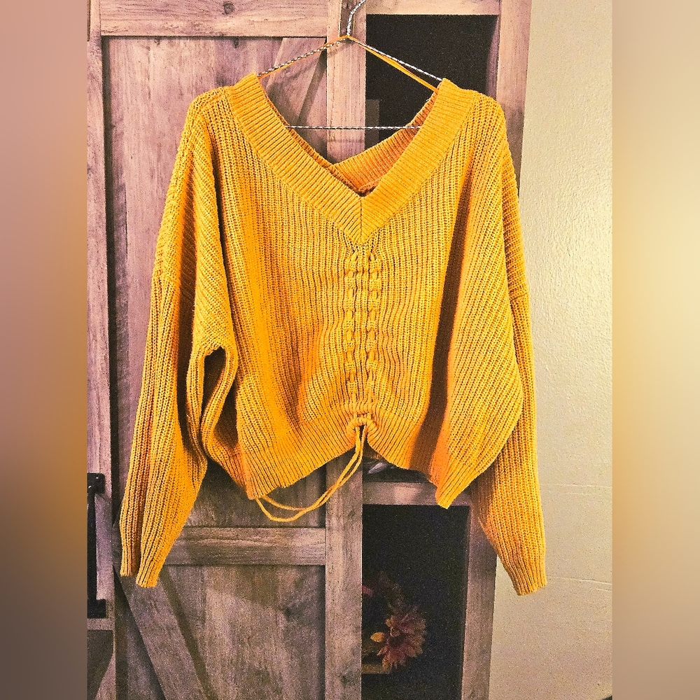 Star + Sky Mustard Yellow Knit V-Neck Sweater